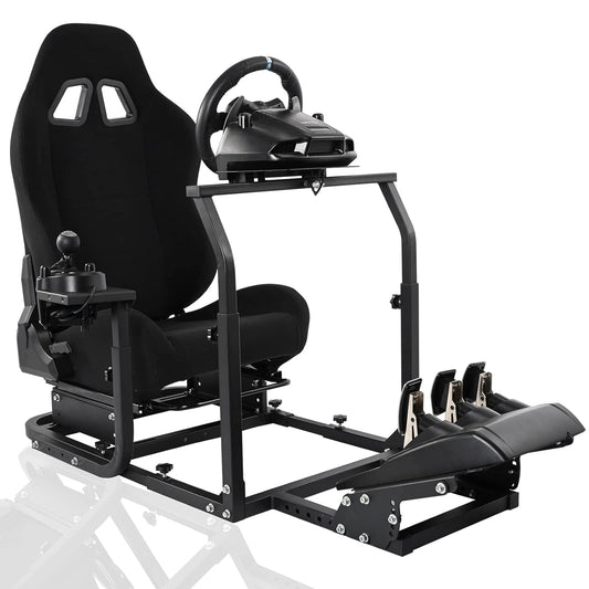 Dardoo Adjustable Racing Wheel Stand Frame with Black Seat, Gear Shifter Mount Fits for Logitech G27 G29 G920 G923, Thrustmaster, Fanatec Racing Wheel Stand Gaming Steering Stand