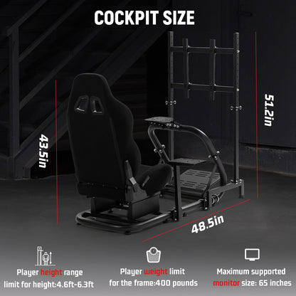 Dardoo G920 Pro Sim Racing Cockpit with Monitor Stand BlackSeat Driving Gaming Seat Fit for All Logitech G29 G920, Thrustmaster Xbox, PS4, PC, Includes only cockpit, seat and monitor stand(75+54)