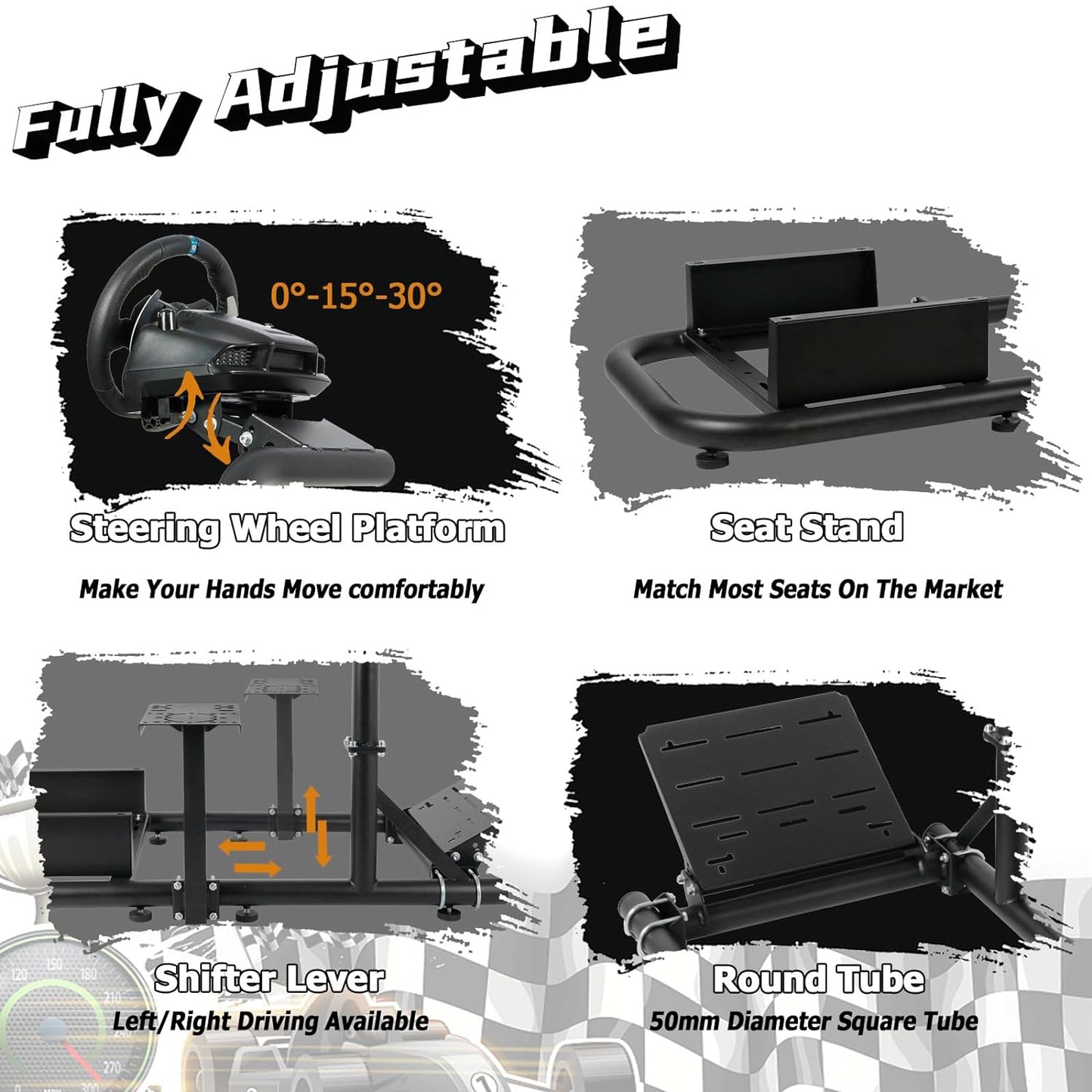Dardoo Gaming Simulator Cockpit with Black Seat Fits for Logitech G25 G27 G29 G920 G923, Fanatec, Thrustmaster T300RS T500R, Not Include Steering Wheel, Pedal and Handbrake