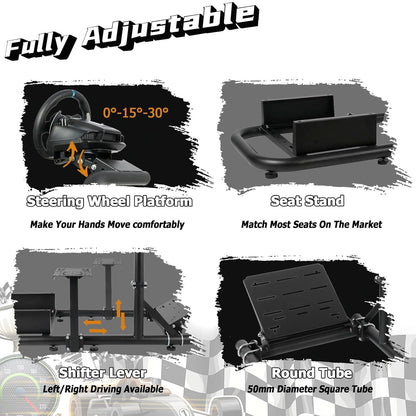 Dardoo Gaming Simulator Cockpit with Black Seat Fits for Logitech G25 G27 G29 G920 G923, Fanatec, Thrustmaster T300RS T500R, Not Include Steering Wheel, Pedal and Handbrake