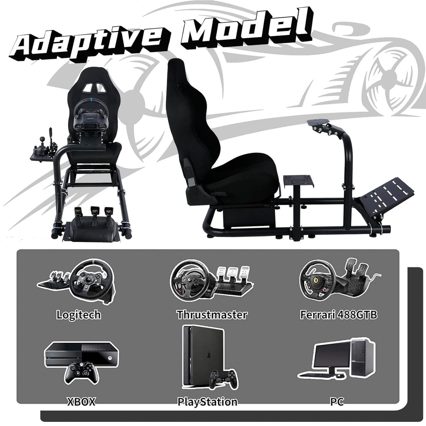 Dardoo Gaming Simulator Cockpit with Black Seat Fits for Logitech G25 G27 G29 G920 G923, Fanatec, Thrustmaster T300RS T500R, Not Include Steering Wheel, Pedal and Handbrake