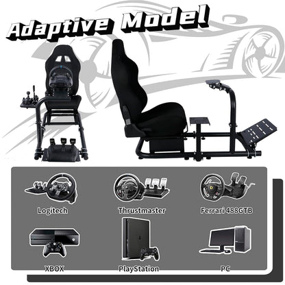 Dardoo Gaming Simulator Cockpit with Black Seat Fits for Logitech G25 G27 G29 G920 G923, Fanatec, Thrustmaster T300RS T500R, Not Include Steering Wheel, Pedal and Handbrake