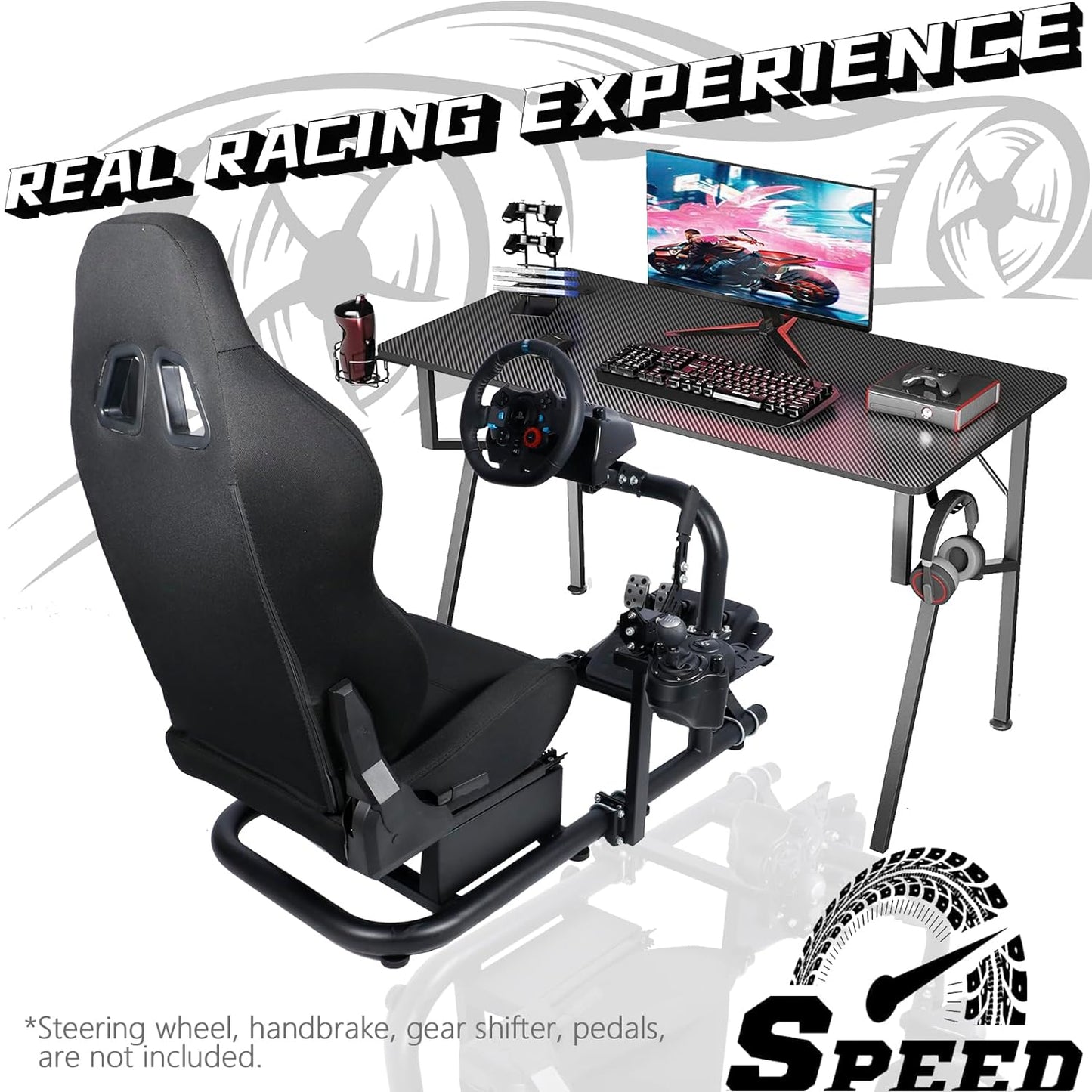 Dardoo Gaming Simulator Cockpit with Black Seat Fits for Logitech G25 G27 G29 G920 G923, Fanatec, Thrustmaster T300RS T500R, Not Include Steering Wheel, Pedal and Handbrake