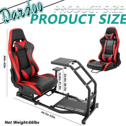 Dardoo Adjustable Gaming Sim Cockpit With Red Seat Fits for Logitech G29 G920 G923 Thrustmaster T300 Racing Steering Wheel Stand, Not Including Steering Wheel, Pedal and Handbrake