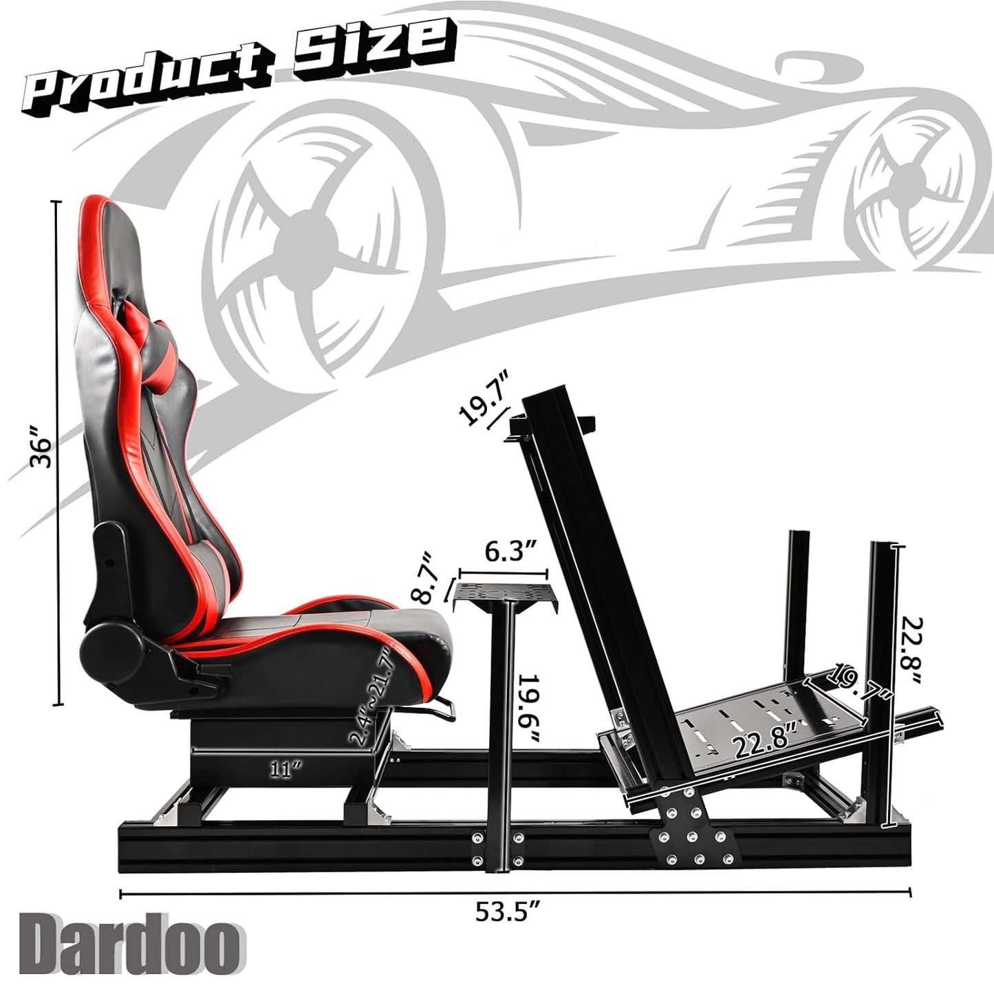 Dardoo F1 Racing Simulator Cockpit with Seat, Profile 40 x 80 mm Wheel Cage with Shifter Lever Stand Fits For Logitech G920 & G923, Xbox,Thrustmaster T300Rs,Without Steering Wheel, Pedal,Handbrake