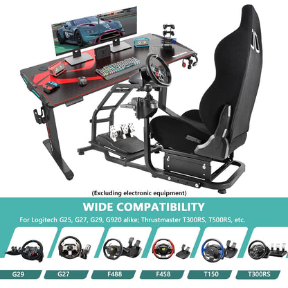 Dardoo Driving Simulator Cockpit with Adjustable Racing Seat Racing Steering Wheel Stand