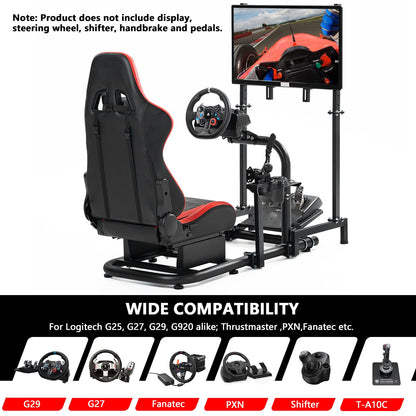 Dardoo Racing Sim Cockpit with Monitor Stand Seat wheel stand Adjustable Compatible with All Logitech G29 G920, Thrustmaster Xbox, Includes only Cockpit,Red Seat and Monitor Stand(75+57)