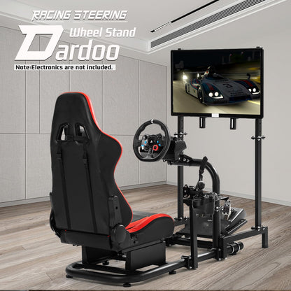 Dardoo Racing Sim Cockpit with Monitor Stand Seat wheel stand Adjustable Compatible with All Logitech G29 G920, Thrustmaster Xbox, Includes only Cockpit,Red Seat and Monitor Stand(75+57)