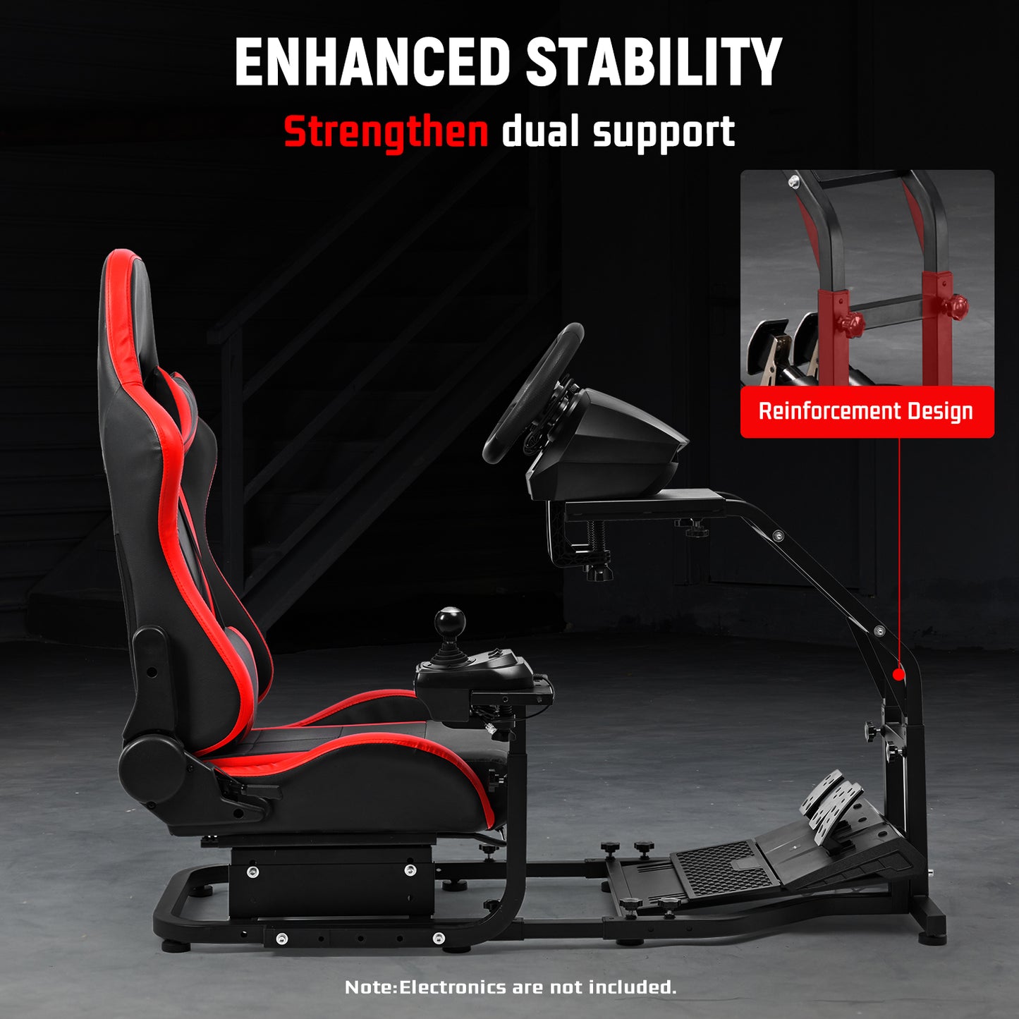 Dardoo Adjustable Gaming Sim Cockpit With Red Seat Fits for Logitech G29 G920 G923 Thrustmaster T300 Racing Steering Wheel Stand, Not Including Steering Wheel, Pedal and Handbrake