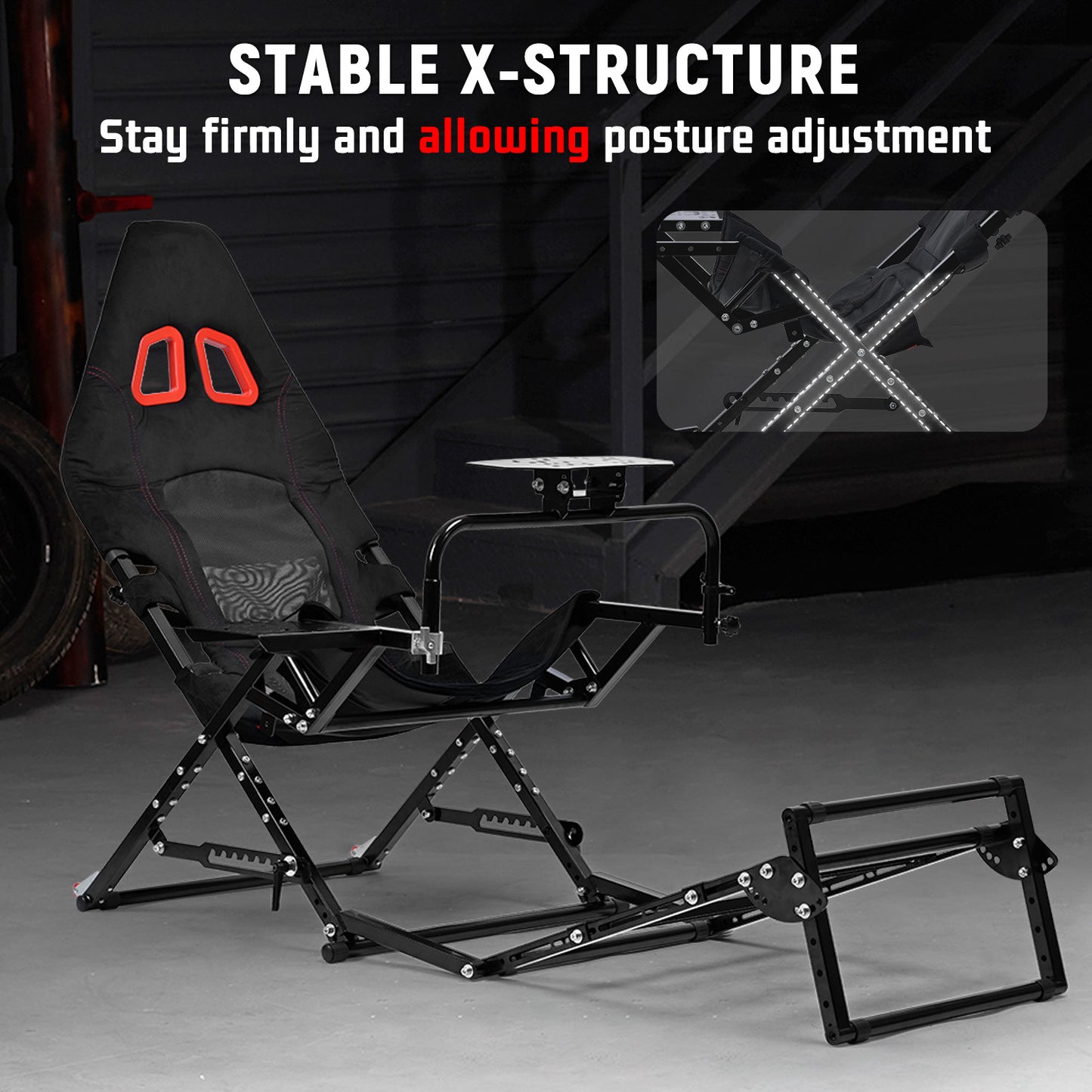 Dardoo X-Type Foldable Racing Stand丨Compatible with Logitech G29/G920/G923 and Thrustmaster T-GT II/T248/T300 Series丨Height and Angle Adjustable丨Focused Driving Experience (Does not include pedals, steering wheel, or other electronic devices)
