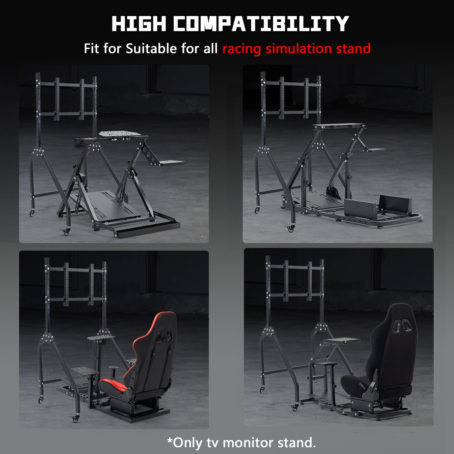 Dardoo Single Monitor Stand with Brake Casters, Premium Adjustable Mount for Racing Simulator Cockpit, Full Motion Adjustability for 27 to 65 inch Monitors, Immersive Gaming Experience