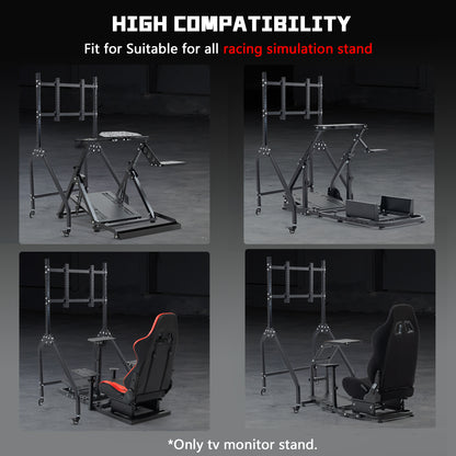 Dardoo Single Monitor Stand with Brake Casters, Premium Adjustable Mount for Racing Simulator Cockpit, Full Motion Adjustability for 27 to 65 inch Monitors, Immersive Gaming Experience