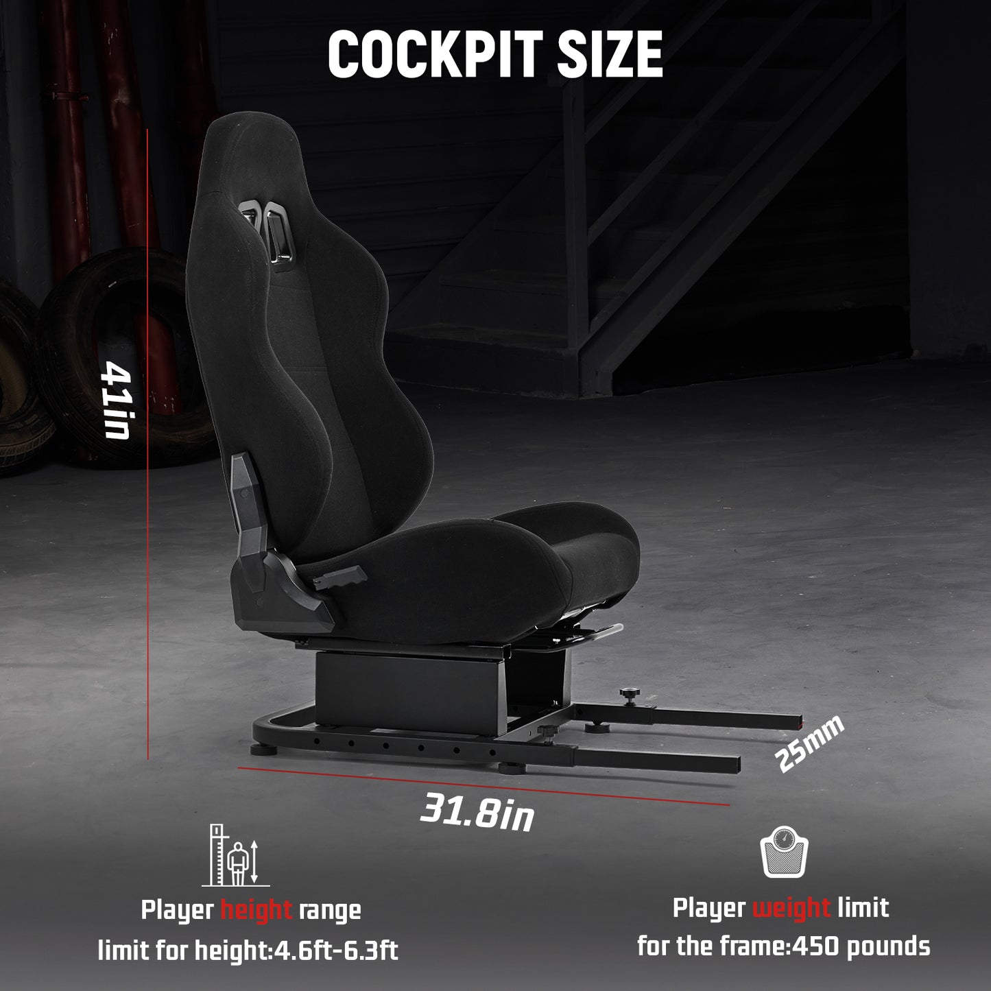 Dardoo Racing Simulator Cockpit Seat with Black Seat and Bolts Suitable Adjustable Portable Sim Gaming Frame Stand Real Driving & Flying Simulation Split Cockpit