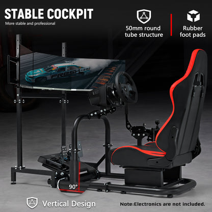 Dardoo G920 Racing Simulator Cockpit with Triple Monitor Stand and Red Seat Fit for all Logitech G29 G920, for Thrustmaster for Xbox, Includes only Cockpit, Seat and Monitor Stand