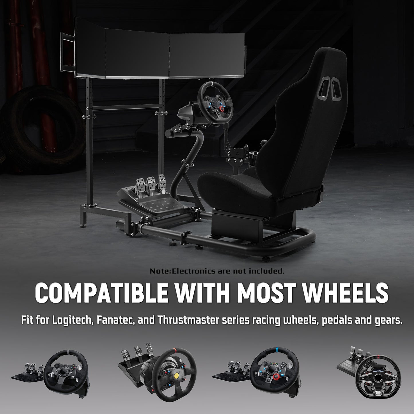 Dardoo Inspired Racing Sim Simulator Cockpit with Black Seat and  Triple Monitor Stand, Fit for Logitech Thrustmaster G29,G25,G920,G923,T248,NOT Include Wheel Shifter Pedals