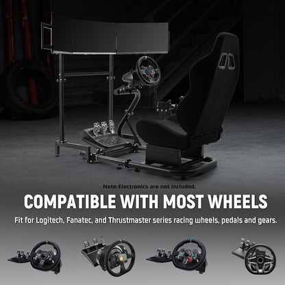 Dardoo Inspired Racing Sim Simulator Cockpit with Black Seat and  Triple Monitor Stand, Fit for Logitech Thrustmaster G29,G25,G920,G923,T248,NOT Include Wheel Shifter Pedals