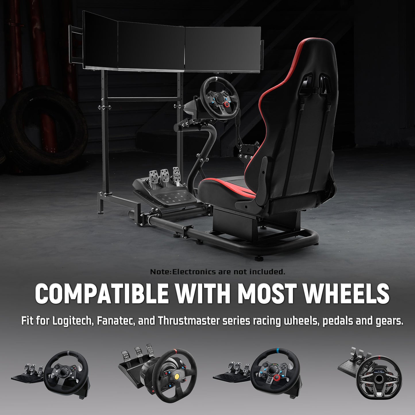 Dardoo Inspired Racing Sim Simulator Cockpit with Red Seat and  Triple Monitor Stand, Fit for Logitech G29,G25,G920,G923,T248,NOT Include Wheel Shifter Pedals
