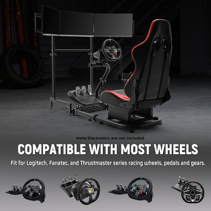 Dardoo Inspired Racing Sim Simulator Cockpit with Red Seat and  Triple Monitor Stand, Fit for Logitech G29,G25,G920,G923,T248,NOT Include Wheel Shifter Pedals