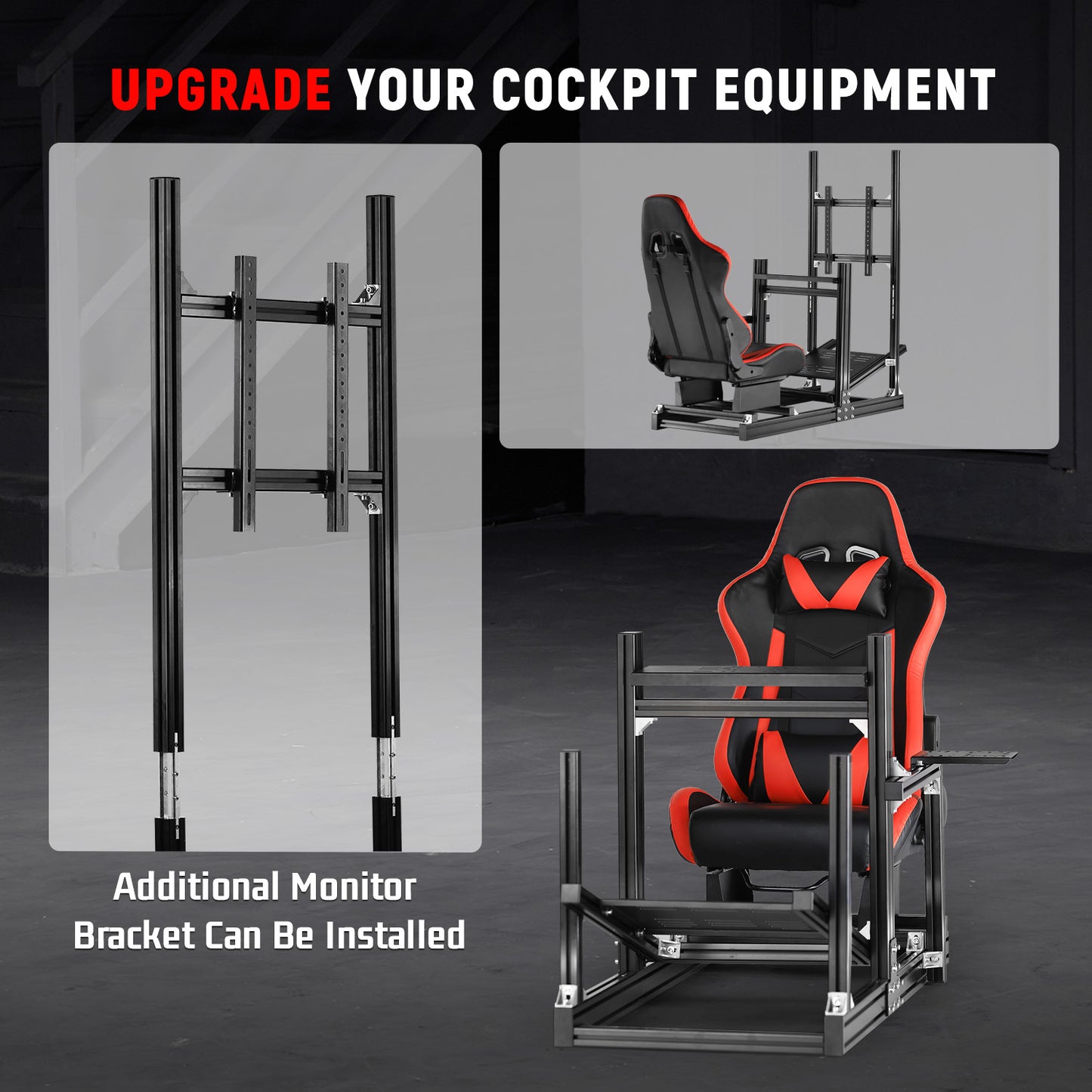 Dardoo 4080 Aluminium Profile Racing Sim Cockpit with Red Seat, Fully Adjustability, Fit for Logitech,Thrustmaster, Fanatec G29 G923 T248,  Not Include Steering Wheel,Pedals,Handbrake