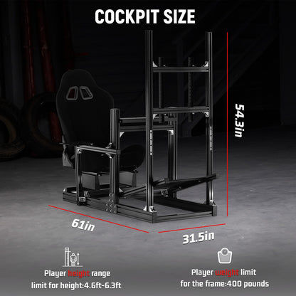 Dardoo 4080 Aluminum  Profile Racing Sim Cockpit with Black Seat and Monitor stand, Ultra Strength & Rigidity, Fit for Logitech,Thrustmaster, Fanatec G29 G923 T248,  Not Include Steering Wheel,Pedals,Handbrake