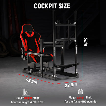 Dardoo 4080 Aluminium Profile Racing Sim Cockpit with Red Seat and Monitor Stand, Fully Adjustability, Fit for Logitech,Thrustmaster, Fanatec G29 G923 T248,  Not Include Steering Wheel,Pedals,Handbrake