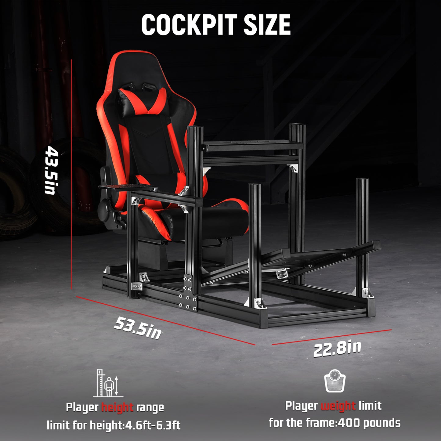 Dardoo 4080 Aluminium Profile Racing Sim Cockpit with Red Seat, Fully Adjustability, Fit for Logitech,Thrustmaster, Fanatec G29 G923 T248,  Not Include Steering Wheel,Pedals,Handbrake