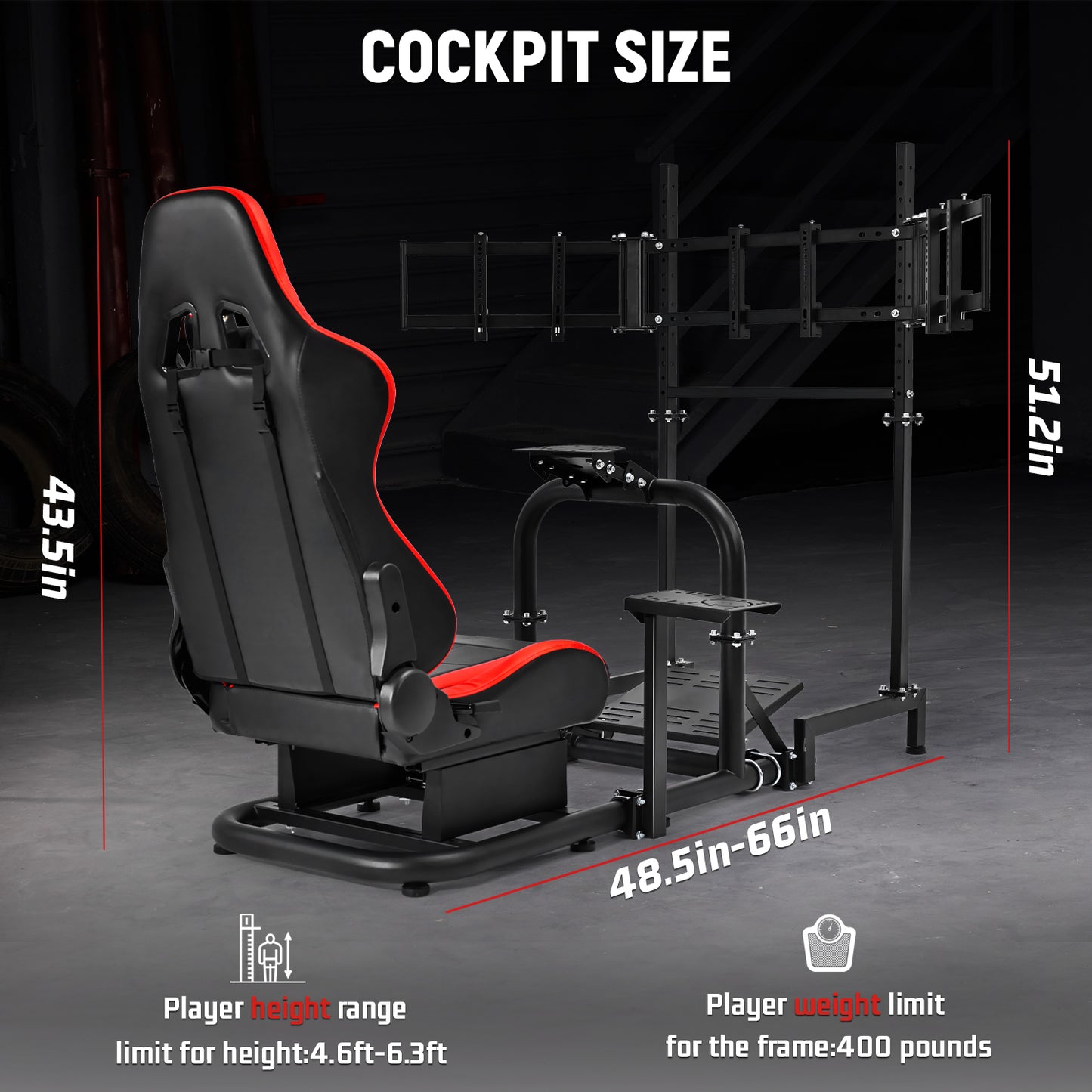 Dardoo G920 Racing Simulator Cockpit with Triple Monitor Stand and Red Seat Fit for all Logitech G29 G920, for Thrustmaster for Xbox, Includes only Cockpit, Seat and Monitor Stand