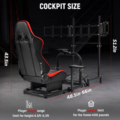 Dardoo G920 Racing Simulator Cockpit with Triple Monitor Stand and Red Seat Fit for all Logitech G29 G920, for Thrustmaster for Xbox, Includes only Cockpit, Seat and Monitor Stand