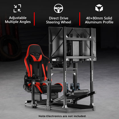 Dardoo 4080 Aluminium Profile Racing Sim Cockpit with Red Seat and Monitor Stand, Fully Adjustability, Fit for Logitech,Thrustmaster, Fanatec G29 G923 T248,  Not Include Steering Wheel,Pedals,Handbrake
