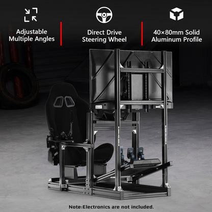 Dardoo 4080 Aluminum  Profile Racing Sim Cockpit with Black Seat and Monitor stand, Ultra Strength & Rigidity, Fit for Logitech,Thrustmaster, Fanatec G29 G923 T248,  Not Include Steering Wheel,Pedals,Handbrake