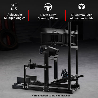Dardoo 4080 Aluminum Profile Racing Simulator Cockpit with  Triple Monitor Mount, Unlimited Adjustment, Fit for Thrustmaster, Fanatec, Moza, Logitech G29 GPro, Not Include Steering Wheel,Pedals,Handbrake