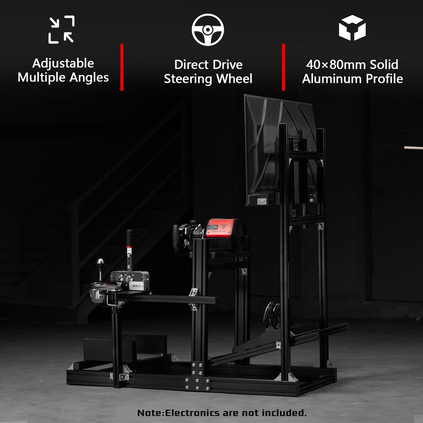 Dardoo 4080 Aluminum Profile Racing Simulator Cockpit with Monitor Mount, Unlimited Adjustment, Fit for Thrustmaster, Fanatec, Moza, Logitech G29 GPro, Not Include Steering Wheel,Pedals,Handbrake