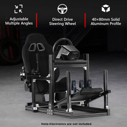 Dardoo 4080 Aluminum Profile Racing Sim Cockpit with Black Seat, Ultra Strength & Rigidity, Fit for Logitech,Thrustmaster, Fanatec G29 G923 T248, Not Include Steering Wheel,Pedals,Handbrake