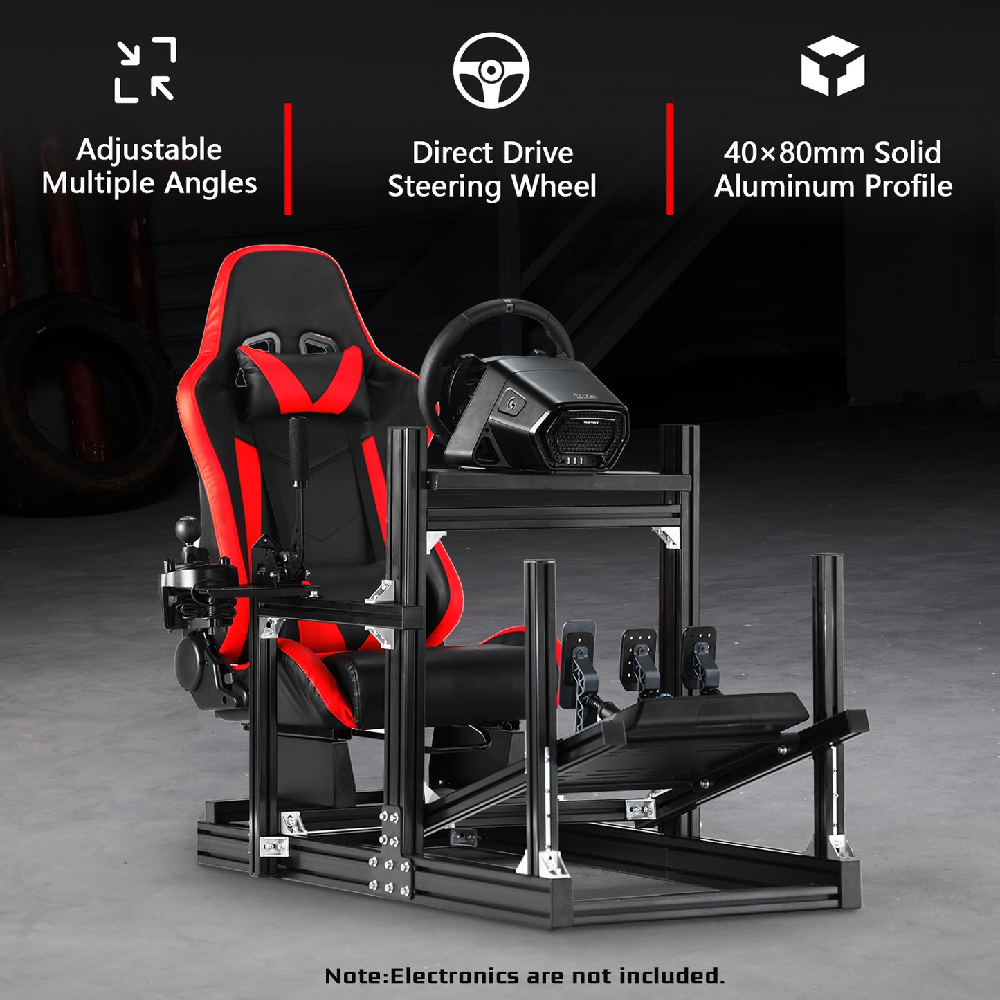 Dardoo 4080 Aluminium Profile Racing Sim Cockpit with Red Seat, Fully Adjustability, Fit for Logitech,Thrustmaster, Fanatec G29 G923 T248,  Not Include Steering Wheel,Pedals,Handbrake
