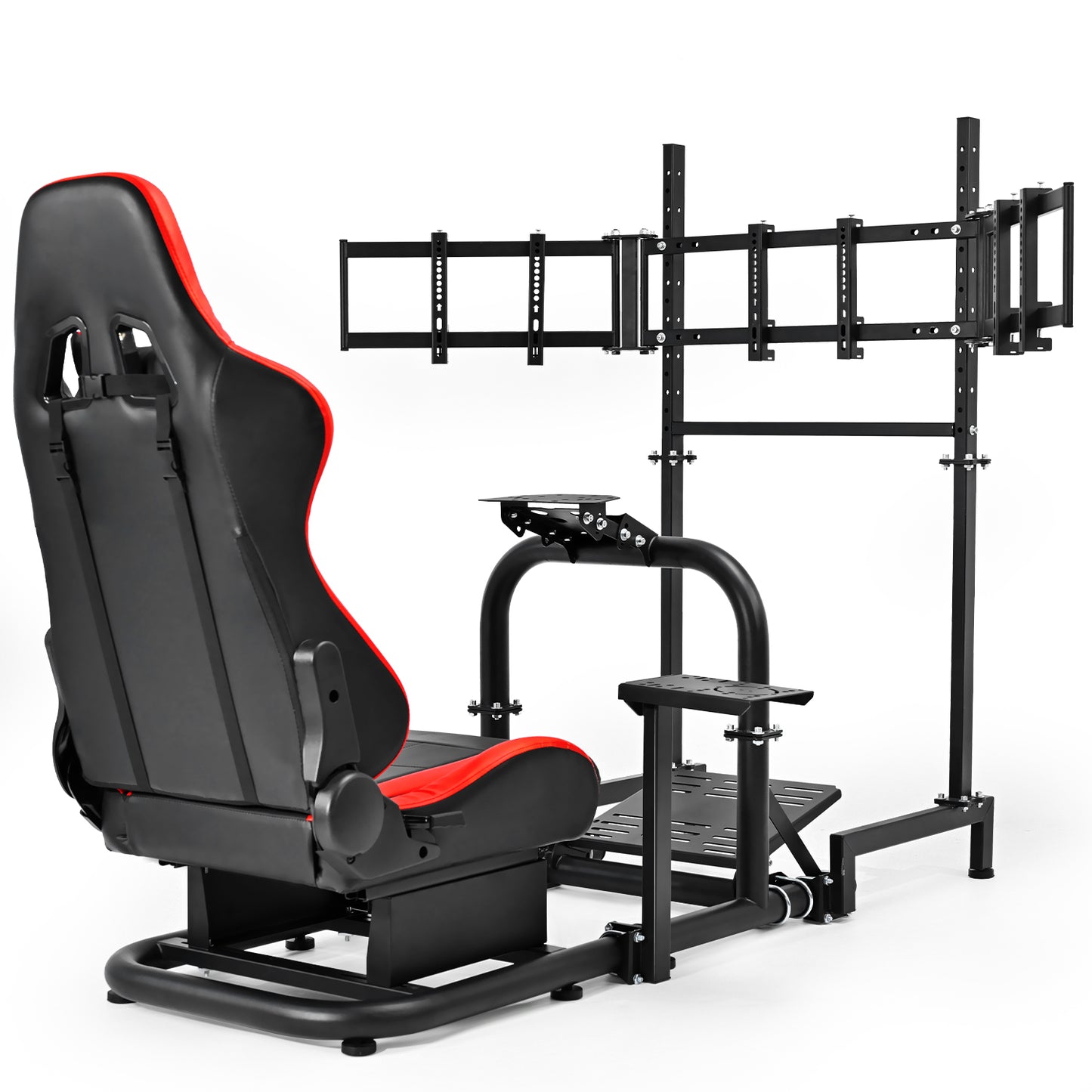 Dardoo G920 Racing Simulator Cockpit with Triple Monitor Stand and Red Seat Fit for all Logitech G29 G920, for Thrustmaster for Xbox, Includes only Cockpit, Seat and Monitor Stand
