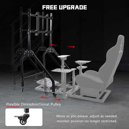 Dardoo Single Monitor Stand with Brake Casters, Premium Adjustable Mount for Racing Simulator Cockpit, Full Motion Adjustability for 27 to 65 inch Monitors, Immersive Gaming Experience