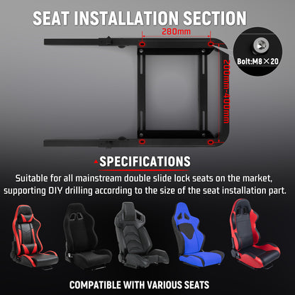 Dardoo Racing Simulator Cockpit Seat with Black Seat and Bolts Suitable Adjustable Portable Sim Gaming Frame Stand Real Driving & Flying Simulation Split Cockpit