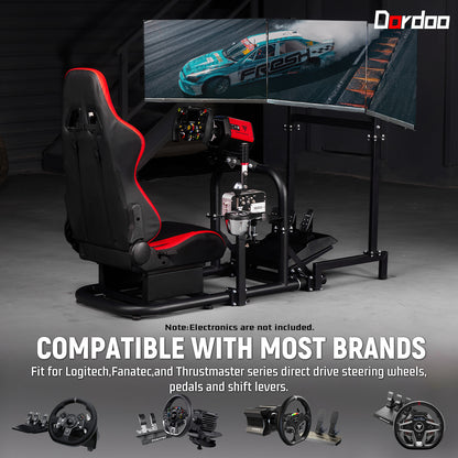 Dardoo G920 Racing Simulator Cockpit with Triple Monitor Stand and Red Seat Fit for all Logitech G29 G920, for Thrustmaster for Xbox, Includes only Cockpit, Seat and Monitor Stand