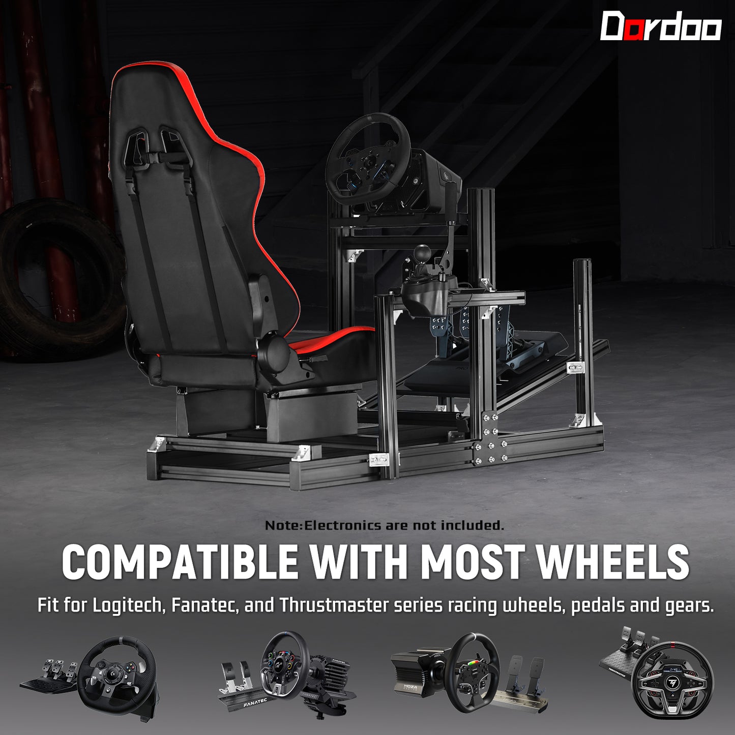 Dardoo 4080 Aluminium Profile Racing Sim Cockpit with Red Seat, Fully Adjustability, Fit for Logitech,Thrustmaster, Fanatec G29 G923 T248,  Not Include Steering Wheel,Pedals,Handbrake