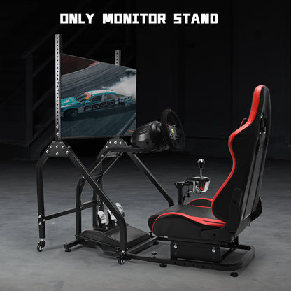 Dardoo Single Monitor Stand with Brake Casters, Premium Adjustable Mount for Racing Simulator Cockpit, Full Motion Adjustability for 27 to 65 inch Monitors, Immersive Gaming Experience