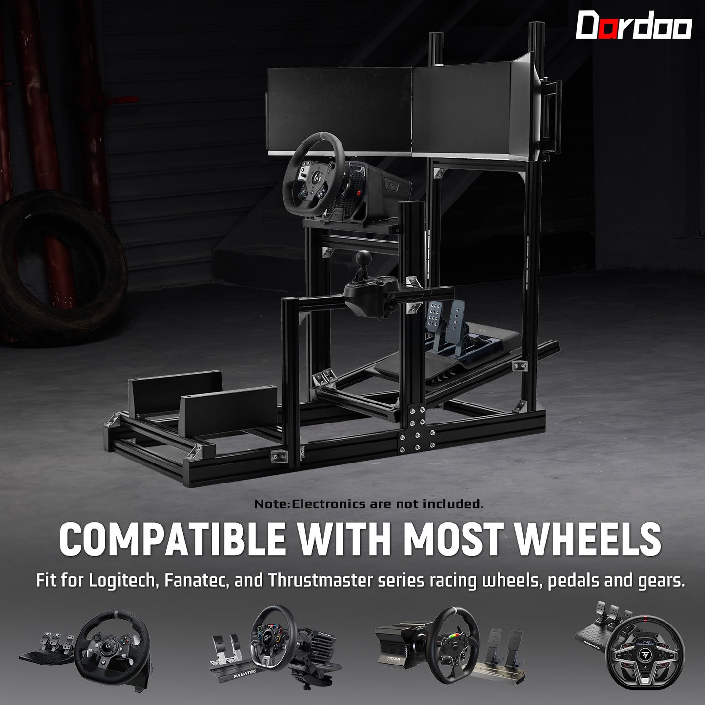 Dardoo 4080 Aluminum Profile Racing Simulator Cockpit with  Triple Monitor Mount, Unlimited Adjustment, Fit for Thrustmaster, Fanatec, Moza, Logitech G29 GPro, Not Include Steering Wheel,Pedals,Handbrake