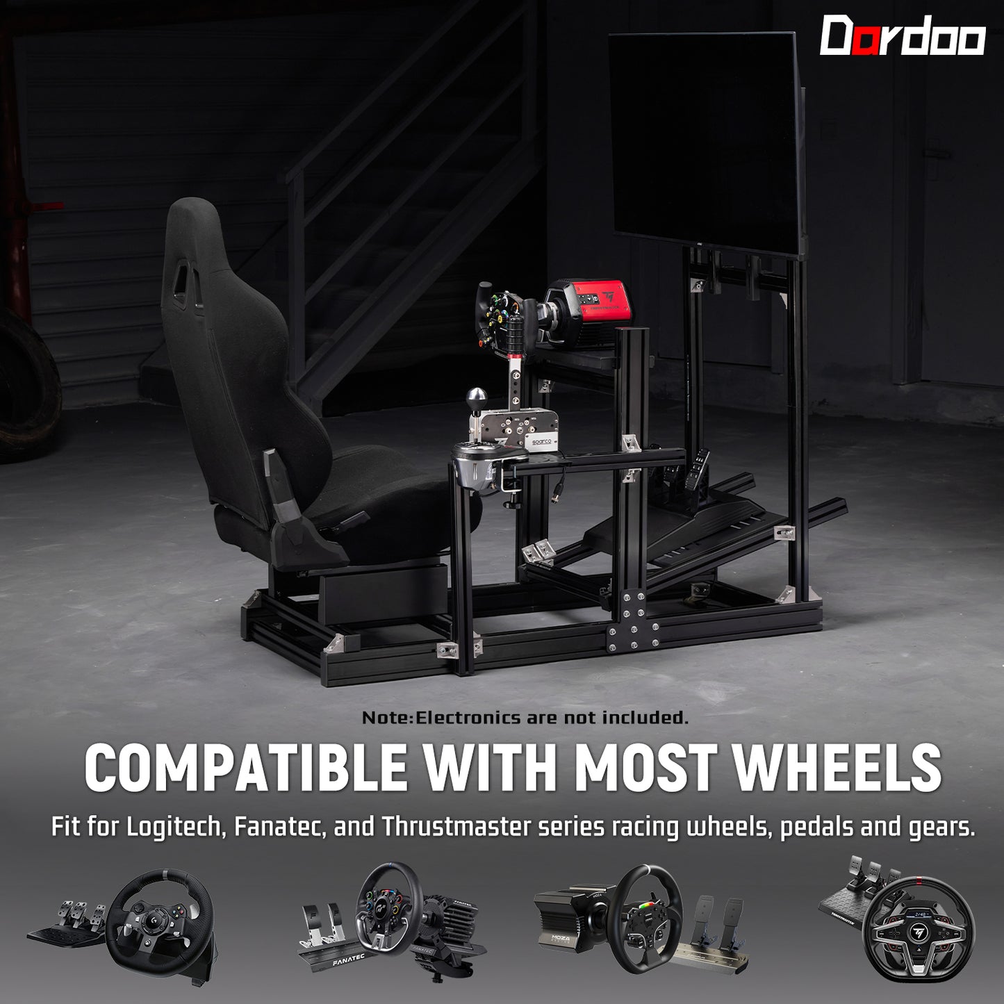 Dardoo 4080 Aluminum  Profile Racing Sim Cockpit with Black Seat and Monitor stand, Ultra Strength & Rigidity, Fit for Logitech,Thrustmaster, Fanatec G29 G923 T248,  Not Include Steering Wheel,Pedals,Handbrake