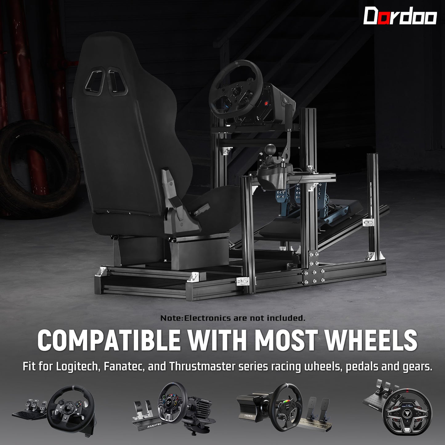 Dardoo 4080 Aluminum Profile Racing Sim Cockpit with Black Seat, Ultra Strength & Rigidity, Fit for Logitech,Thrustmaster, Fanatec G29 G923 T248, Not Include Steering Wheel,Pedals,Handbrake