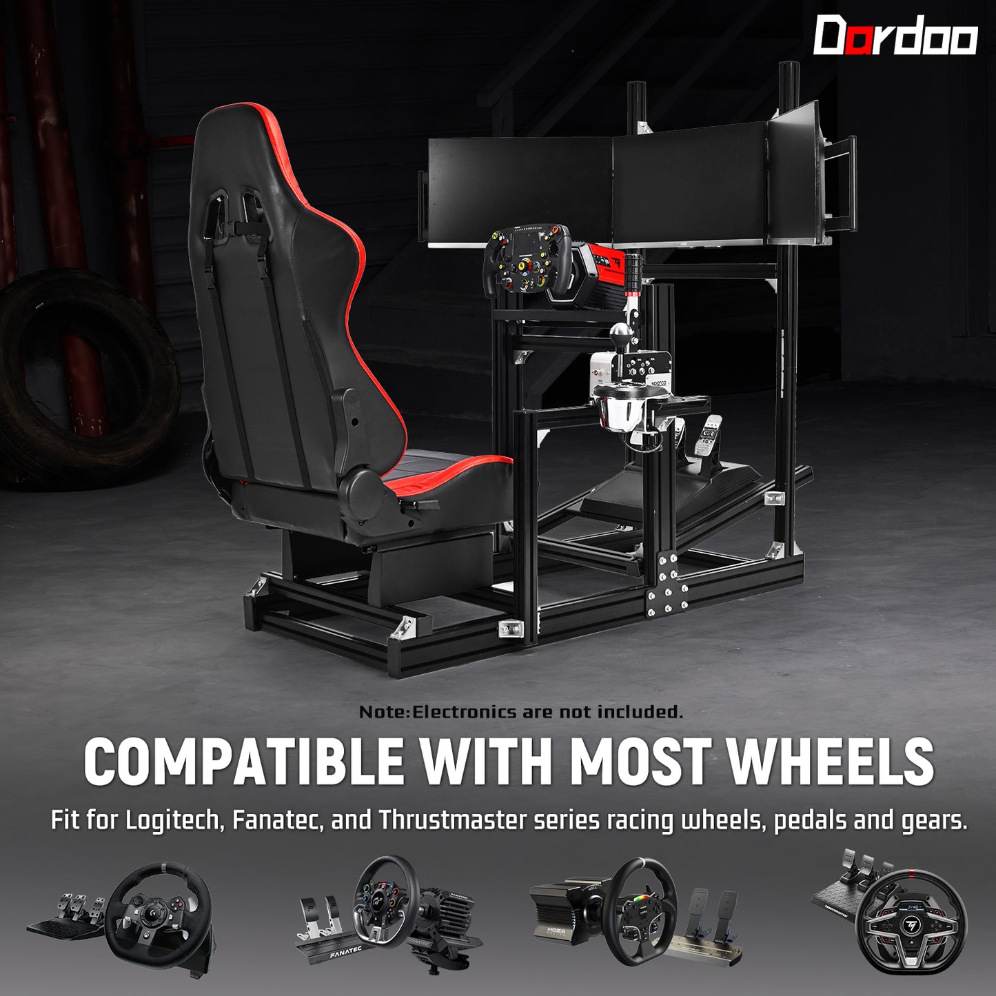 Dardoo 4080 Aluminium Profile Racing Sim Cockpit with Red Seat and Triple Monitor Stand, Fully Adjustability, Fit for Logitech,Thrustmaster, Fanatec G29 G923 T248,  Not Include Steering Wheel,Pedals,Handbrake