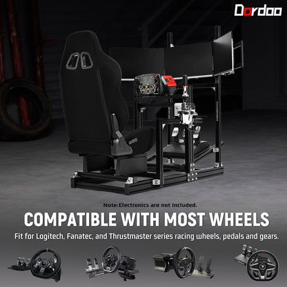 Dardoo 4080 Aluminum Racing Simulator Cockpit with Black Seat and Triple Monitor Stand, Fully Adjustable, Fit for Logitech, Thrustmaster, Fanatec G29 G920 T300, Not Include Steering Wheel,Pedals,Handbrake,Monitor