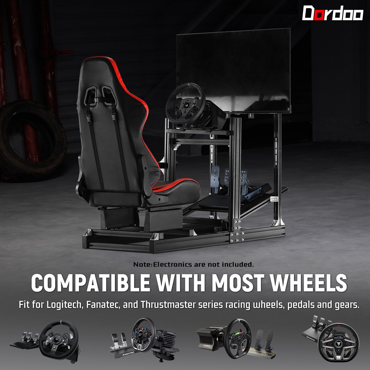 Dardoo 4080 Aluminium Profile Racing Sim Cockpit with Red Seat and Monitor Stand, Fully Adjustability, Fit for Logitech,Thrustmaster, Fanatec G29 G923 T248,  Not Include Steering Wheel,Pedals,Handbrake