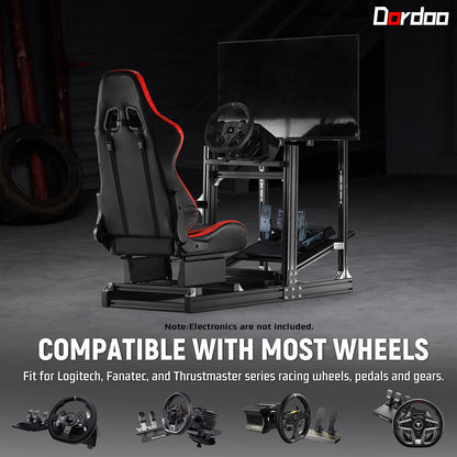 Dardoo 4080 Aluminium Profile Racing Sim Cockpit with Red Seat and Monitor Stand, Fully Adjustability, Fit for Logitech,Thrustmaster, Fanatec G29 G923 T248,  Not Include Steering Wheel,Pedals,Handbrake