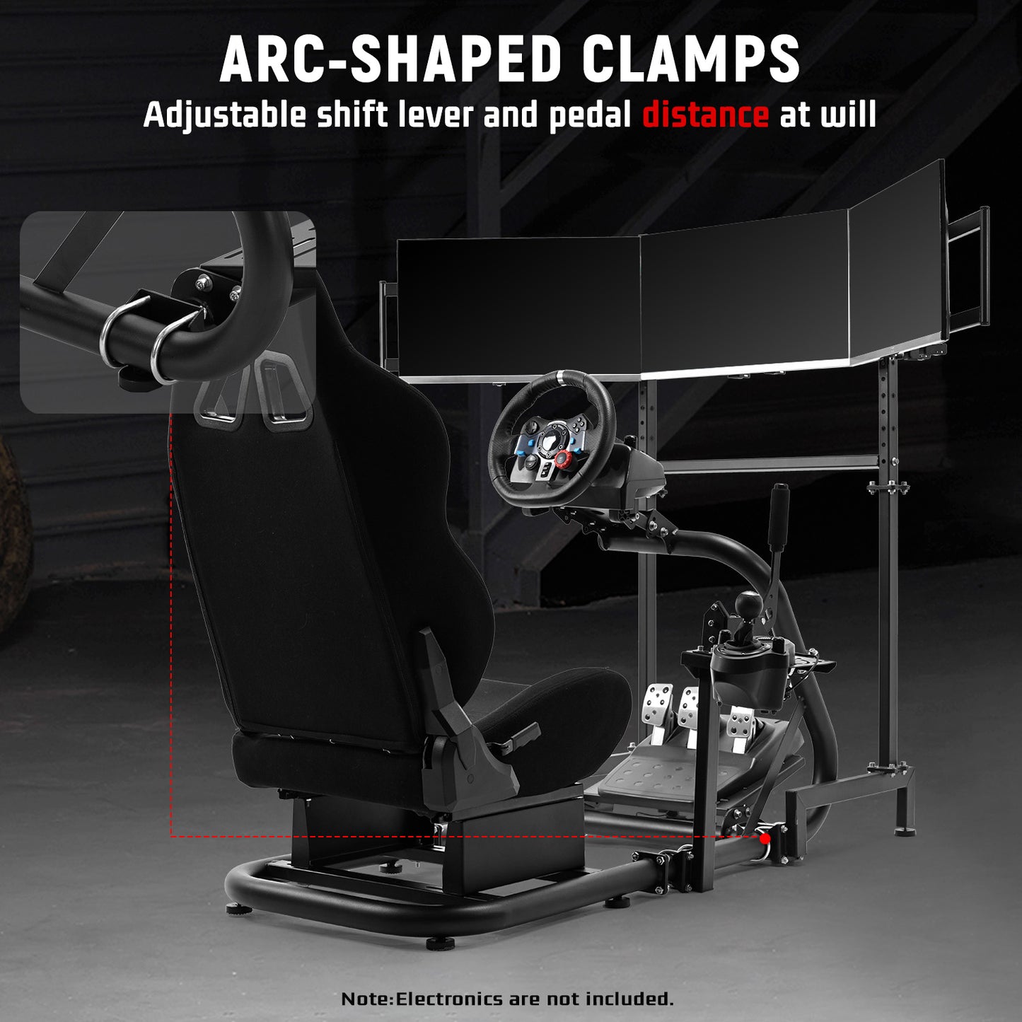 Dardoo Inspired Racing Sim Simulator Cockpit with Black Seat and  Triple Monitor Stand, Fit for Logitech Thrustmaster G29,G25,G920,G923,T248,NOT Include Wheel Shifter Pedals