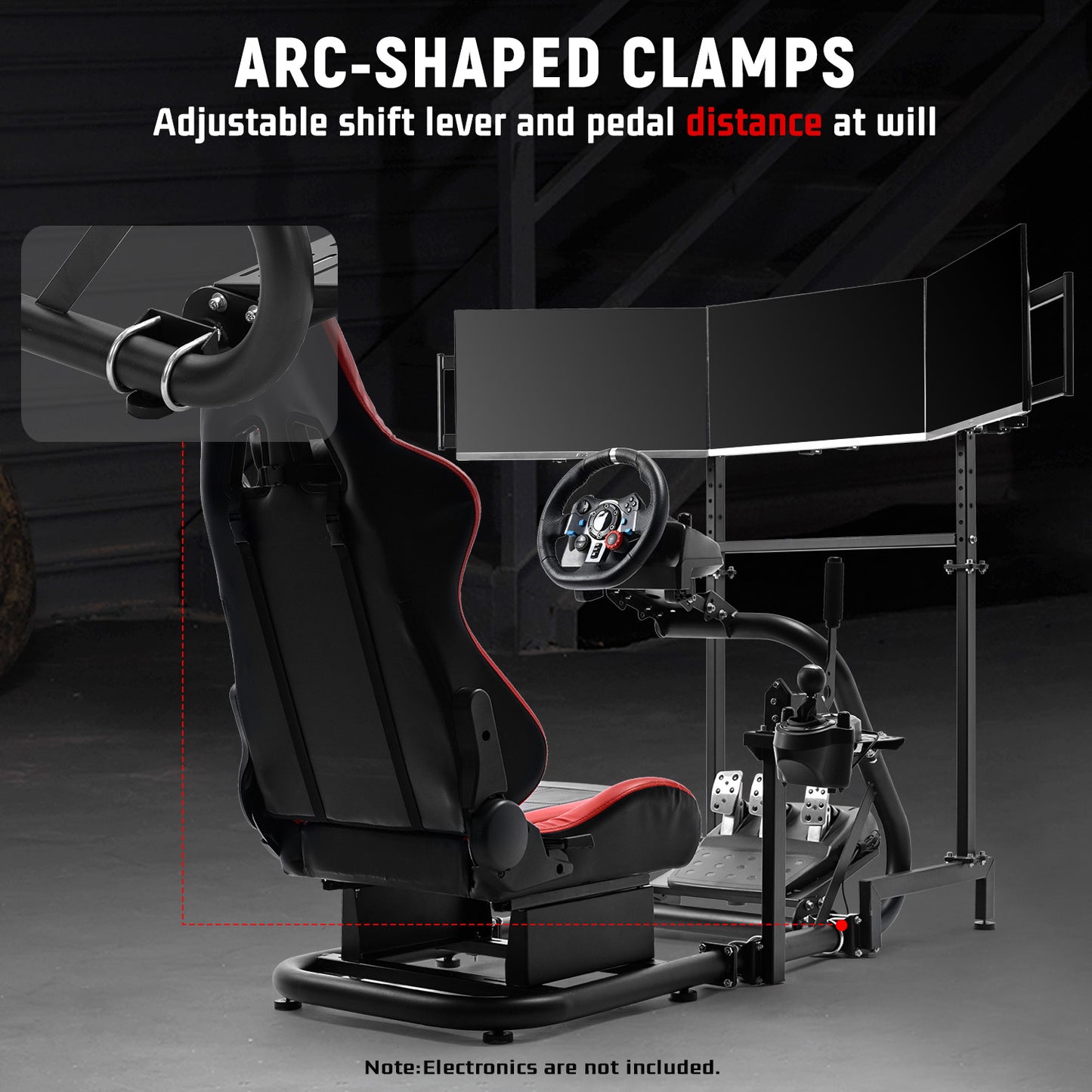 Dardoo Inspired Racing Sim Simulator Cockpit with Red Seat and  Triple Monitor Stand, Fit for Logitech G29,G25,G920,G923,T248,NOT Include Wheel Shifter Pedals