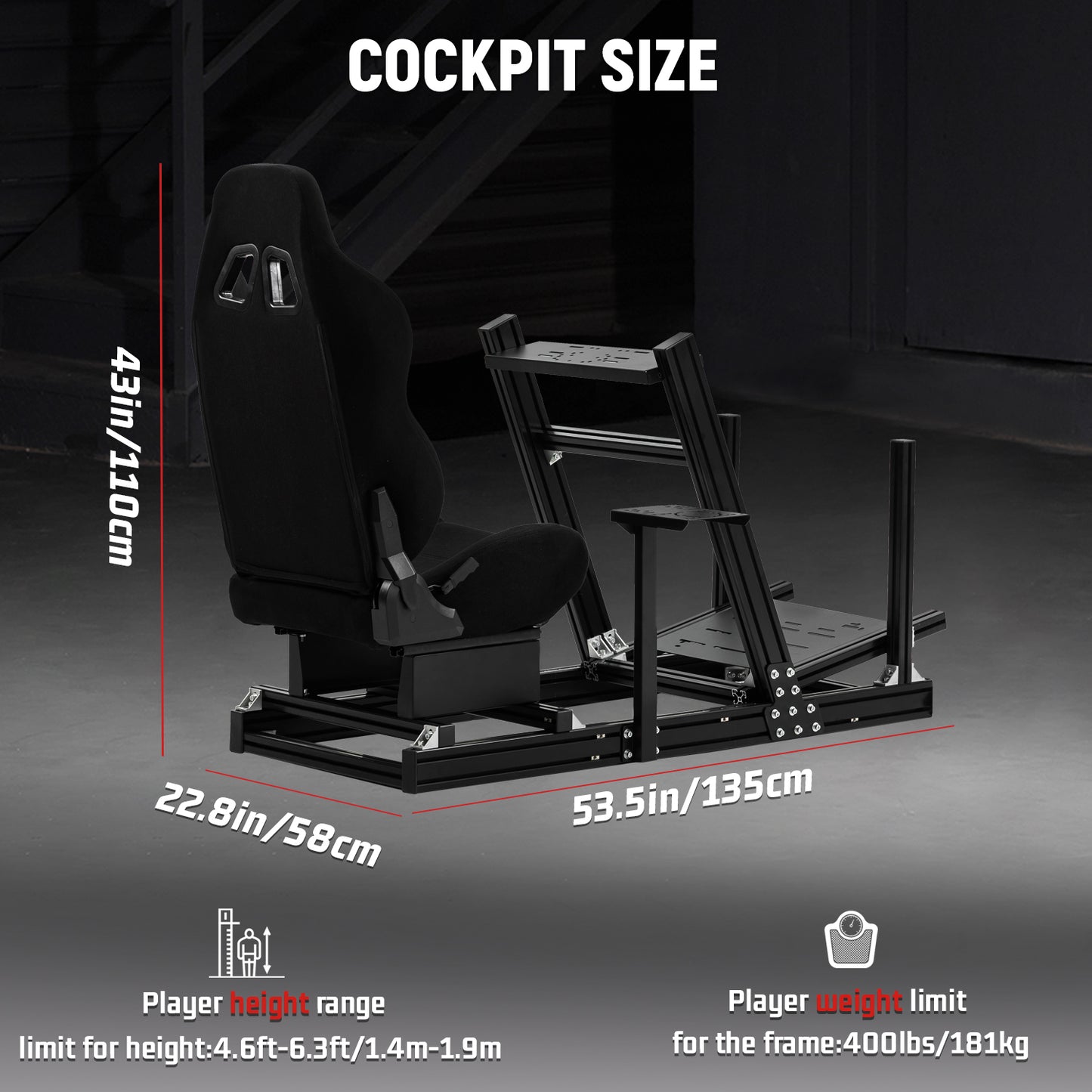 Dardoo F1 Racing Wheel Stand Cockpit with Seat, Rugged Profile 40 x 80 mm Wheel Cage Fit for Logitech G923, for Thrustmaster Sim Racing Mount without Steering Wheel, Pedal, Handbrake
